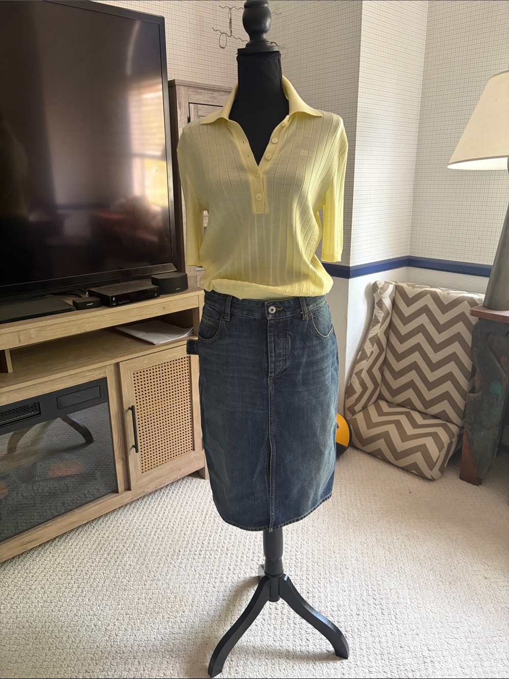 Bottega Casual Denim Midi Skirt in Dark Blue NWT